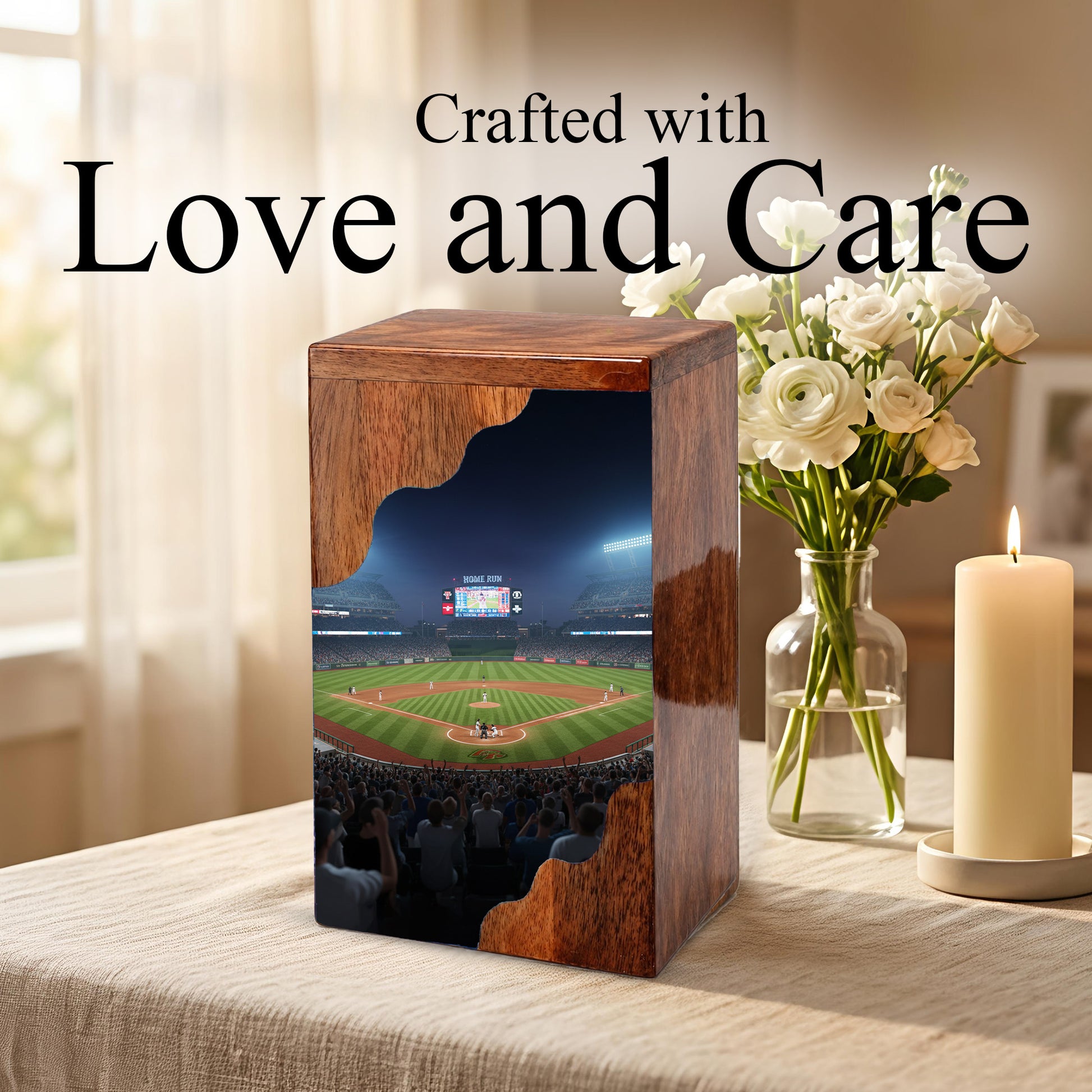 Baseball Cremation Urn for Dad – Custom Wooden Memorial Urn Box for Ashes