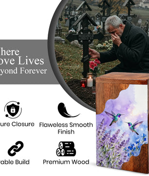 Hummingbird Cremation Urn for Mom – Custom Wooden Memorial Urn Box for Ashes,