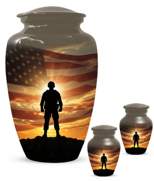 Military Soldier Urn for Dad – American Flag Cremation Urns for Ashes | Custom Veteran Memorial Funeral Keepsake for Men
