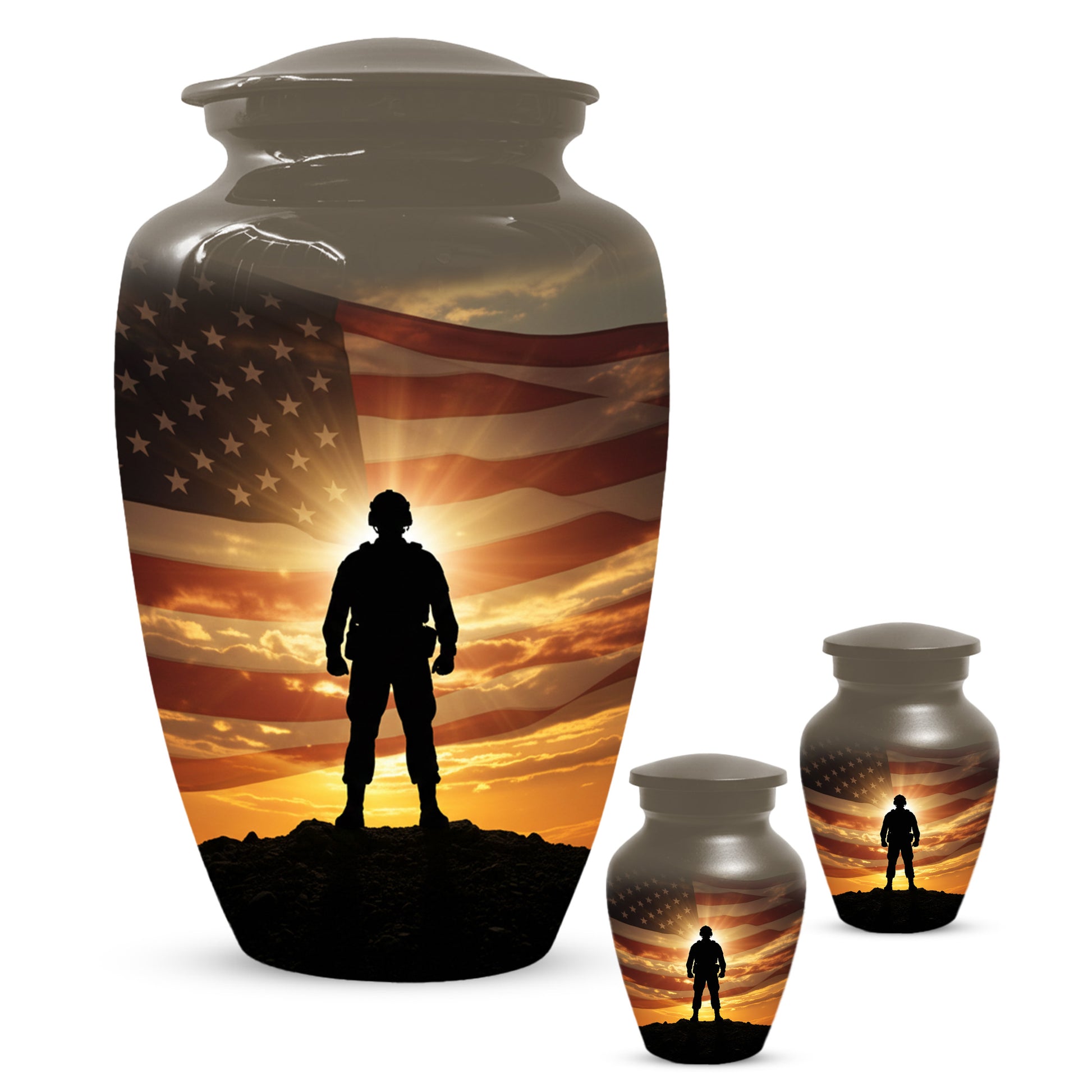Military Soldier Urn for Dad – American Flag Cremation Urns for Ashes | Custom Veteran Memorial Funeral Keepsake for Men