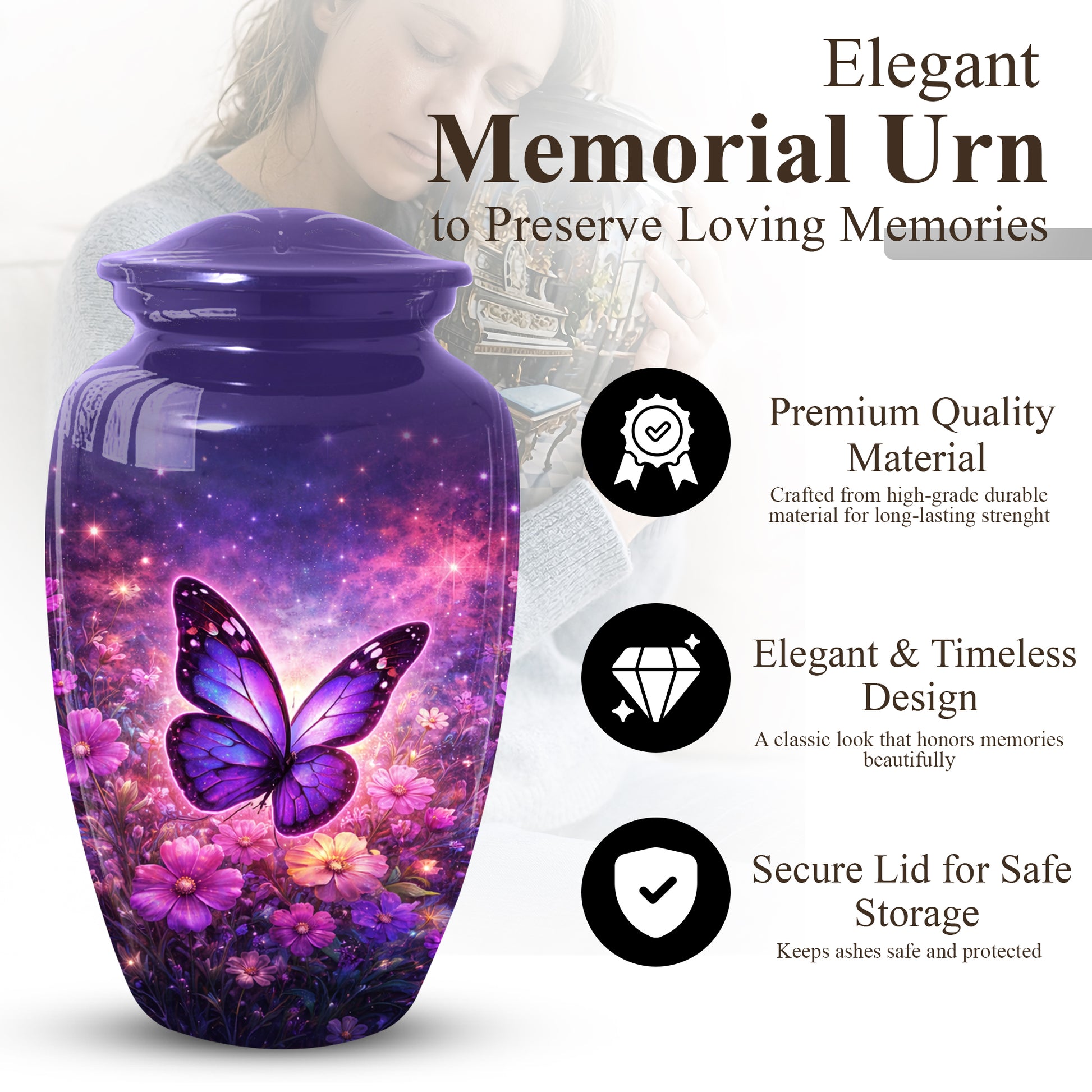 Butterfly Urn for Mom | Butterfly Large  Urns for Human Ashes |Adult Female Cremation Urn