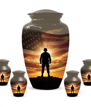 Military Soldier Urn for Dad – American Flag Cremation Urns for Ashes | Custom Veteran Memorial Funeral Keepsake for Men
