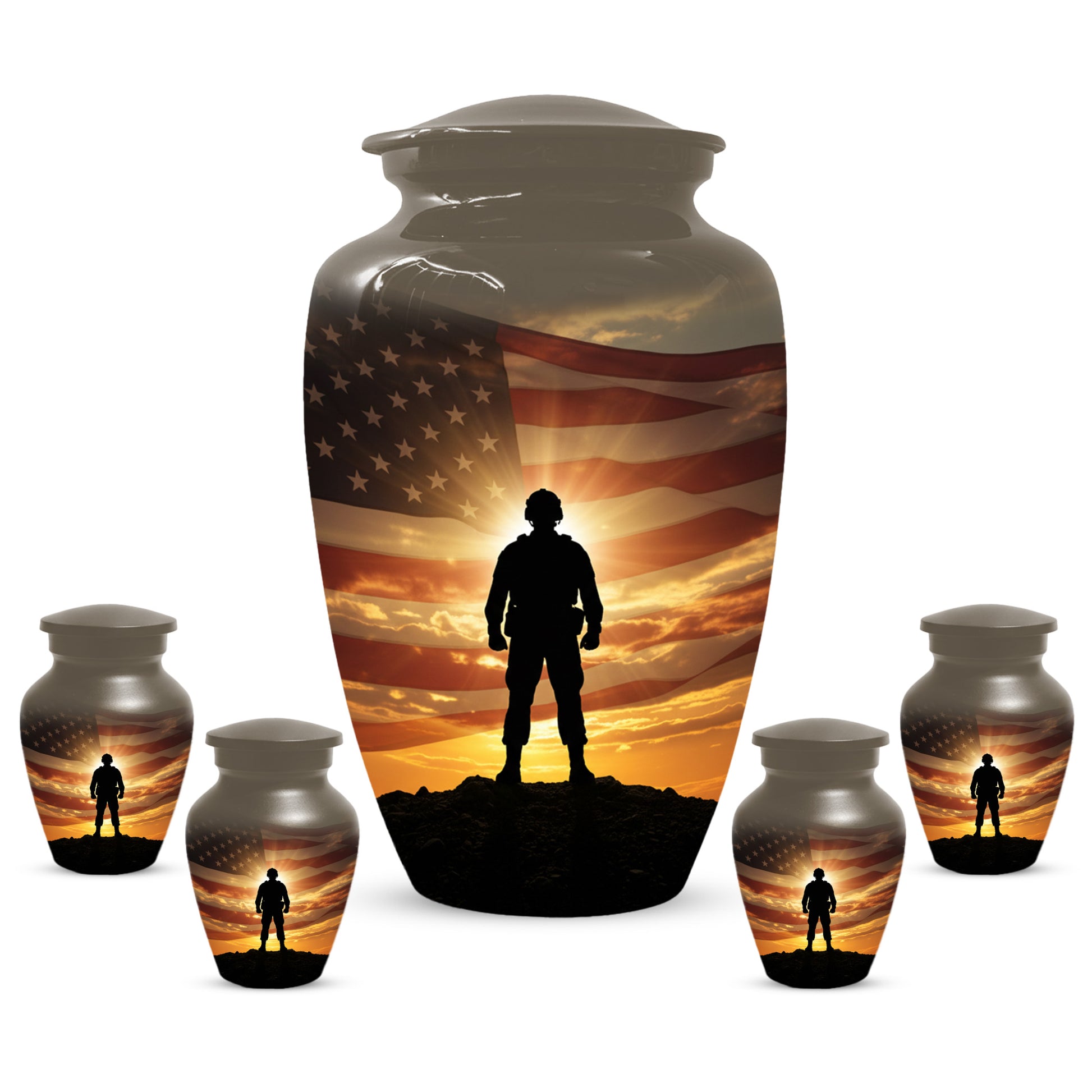 Military Soldier Urn for Dad – American Flag Cremation Urns for Ashes | Custom Veteran Memorial Funeral Keepsake for Men