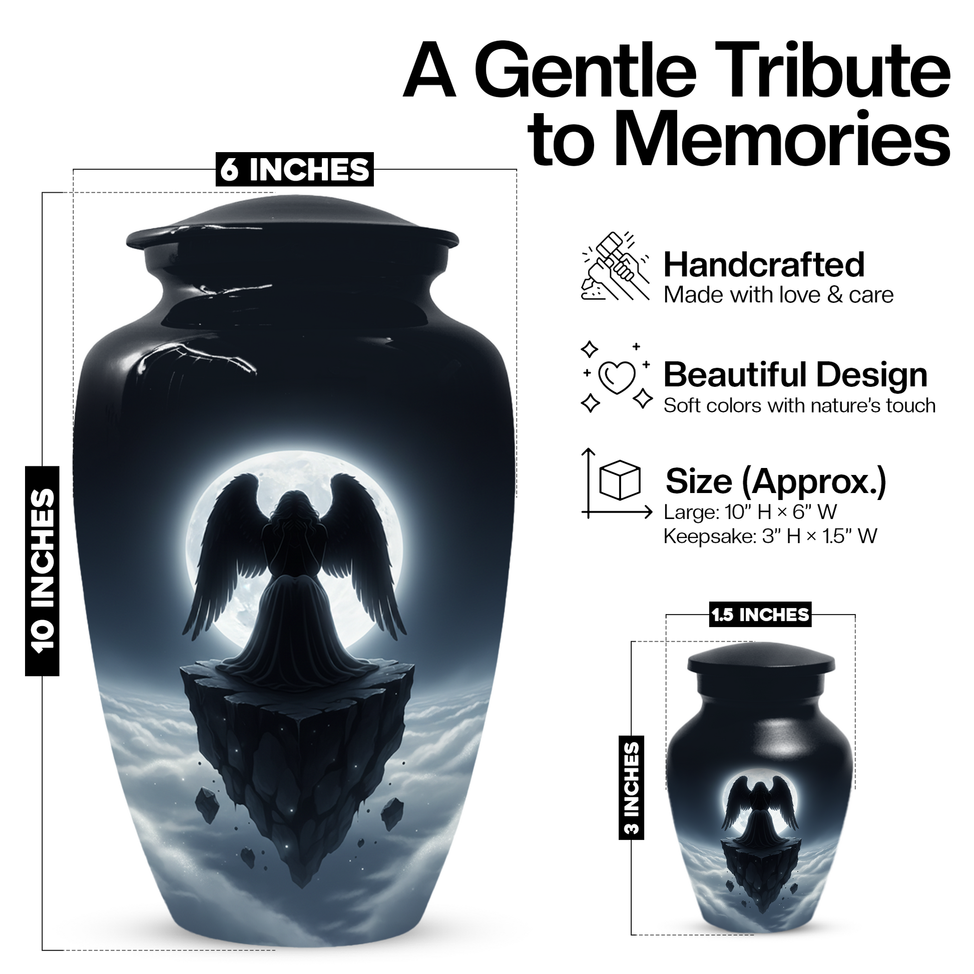 Personalized Angel Urn for Mom – Moonlight Guardian Angel Cremation Urn for Ashes