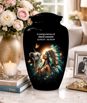 Native American Inspired Memorial Urn for Ashes | Custom Cremation Urn