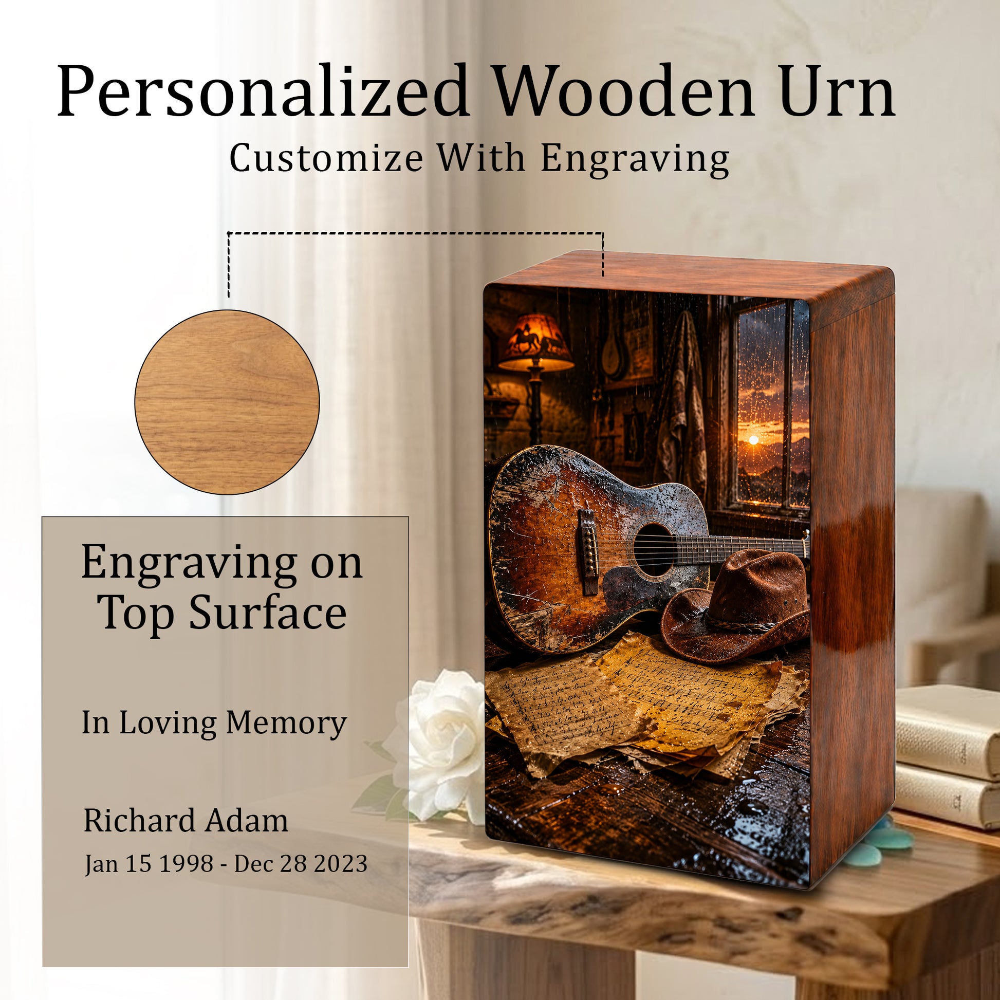 Cowboy Legacy Urn For Ashes Male - Western Cremation Wooden Urns For Dad