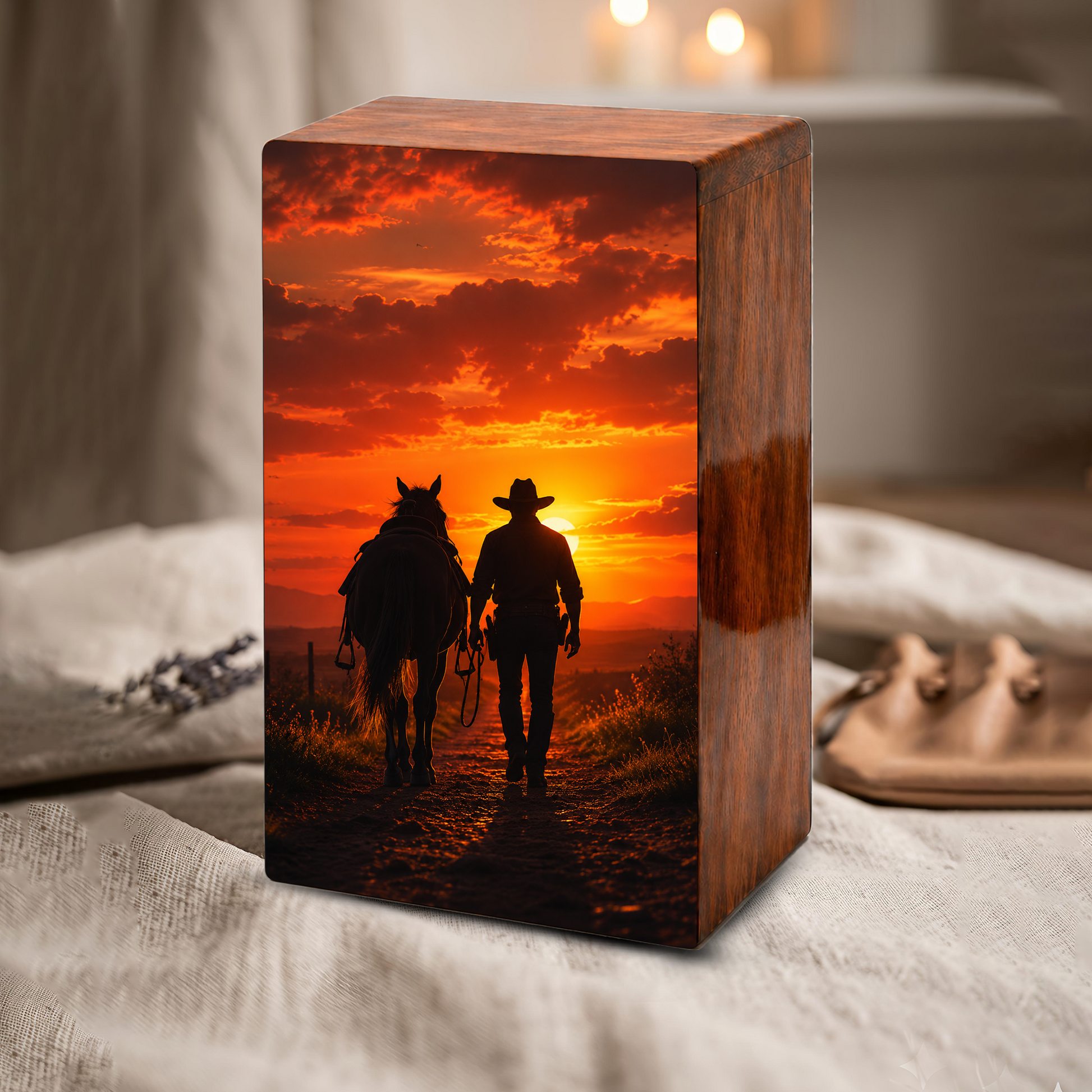 Personalized Cowboy Urn For Ashes Male - Western Cowboys Cremation Urns For Dad