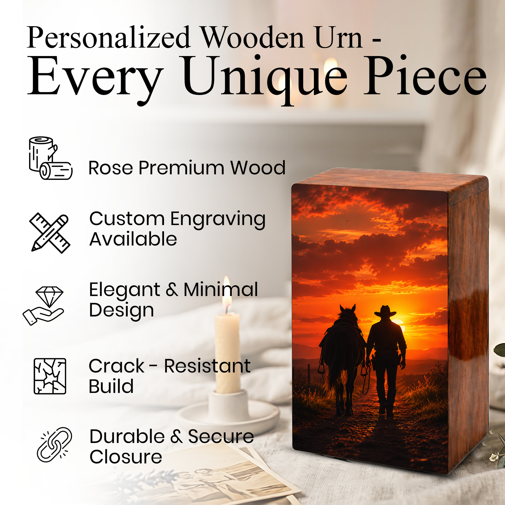 Personalized Cowboy Urn For Ashes Male - Western Cowboys Cremation Urns For Dad