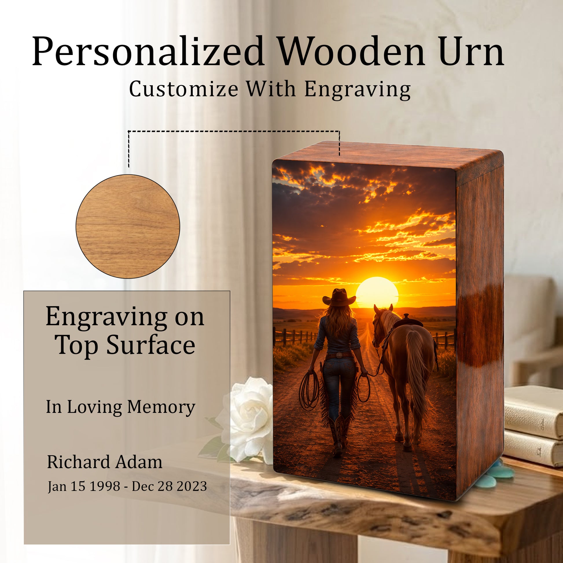 Cowgirl Urn For Ashes Female - Western Cremation Urns For Adult Women