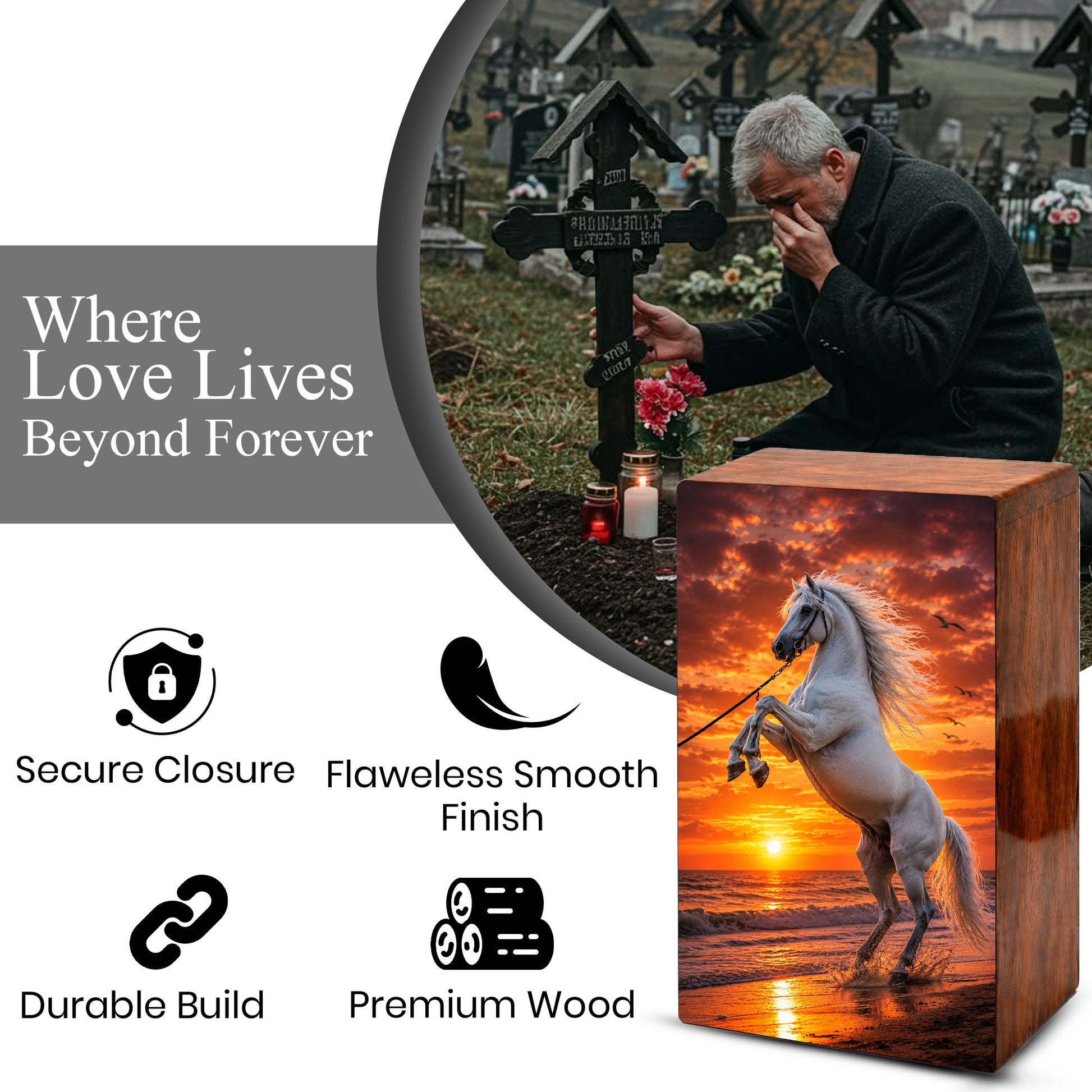 Horse Urn For Human Ashes - Sunset Beach Western Keepsake Urns For Adults