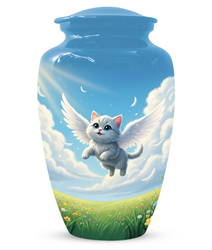 Personalized Angel Cat Urn for Ashes –  Metal Pet Memorial Urns for Cat Ash |  Rainbow Bridge Cat Loss Gift