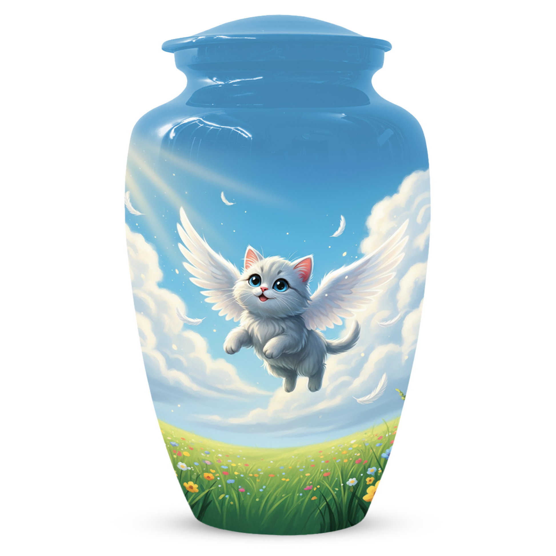 Personalized Angel Cat Urn for Ashes –  Metal Pet Memorial Urns for Cat Ash |  Rainbow Bridge Cat Loss Gift