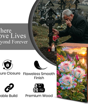 White Rose Urn For Adult Ashes - Funeral Flowers Cremation Urn Box