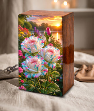 White Rose Urn For Adult Ashes - Funeral Flowers Cremation Urn Box