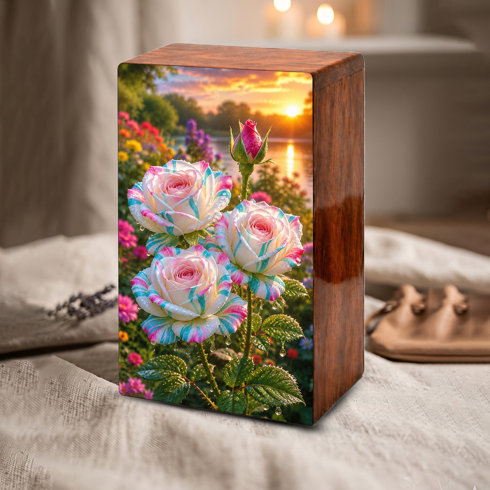 White Rose Urn For Adult Ashes - Funeral Flowers Cremation Urn Box
