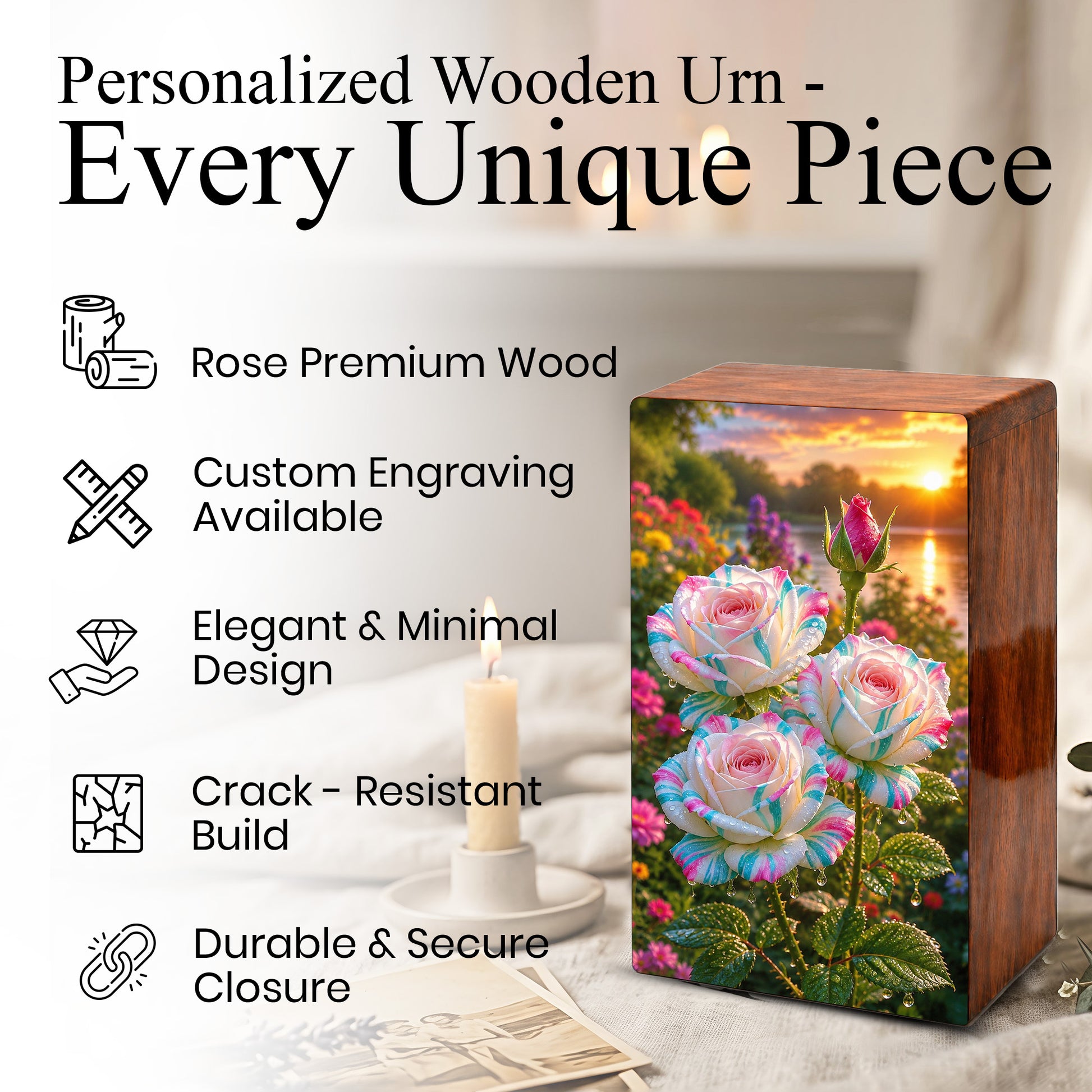 White Rose Urn For Adult Ashes - Funeral Flowers Cremation Urn Box