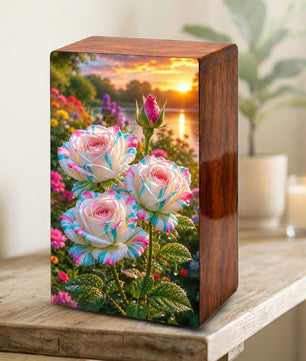 White Rose Urn For Adult Ashes - Funeral Flowers Cremation Urn Box