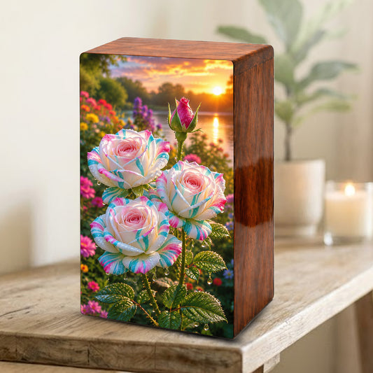 White Rose Urn For Adult Ashes - Funeral Flowers Cremation Urn Box
