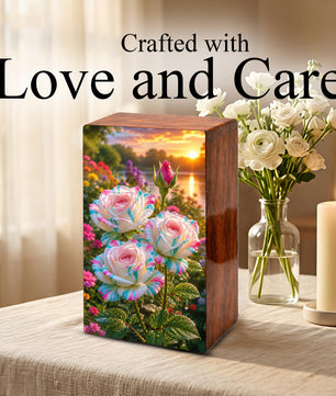 White Rose Urn For Adult Ashes - Funeral Flowers Cremation Urn Box