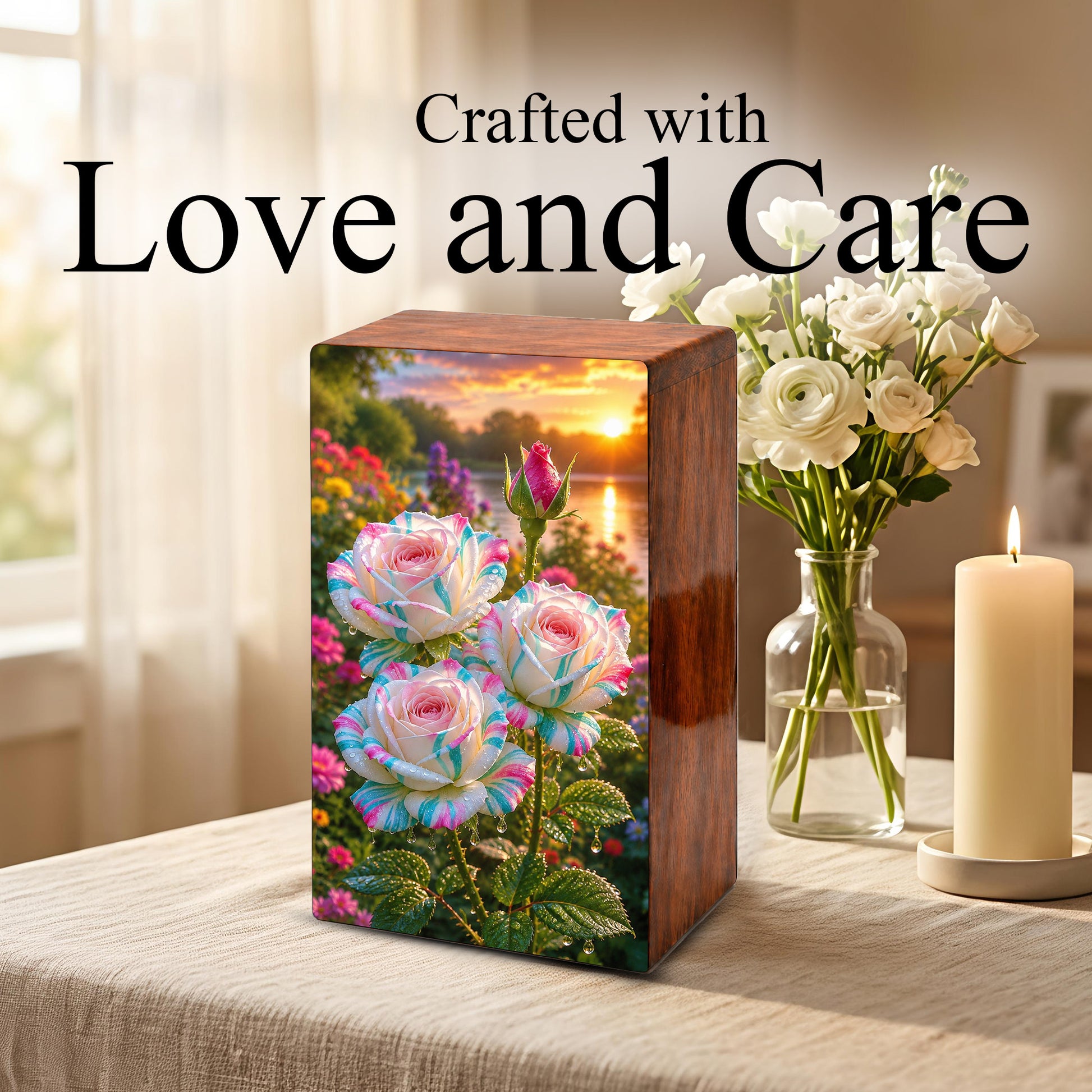 White Rose Urn For Adult Ashes - Funeral Flowers Cremation Urn Box
