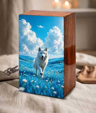 Wolf Urn For Human Ashes Male - Animal Cremation Keepsake Wooden Urns For Dad