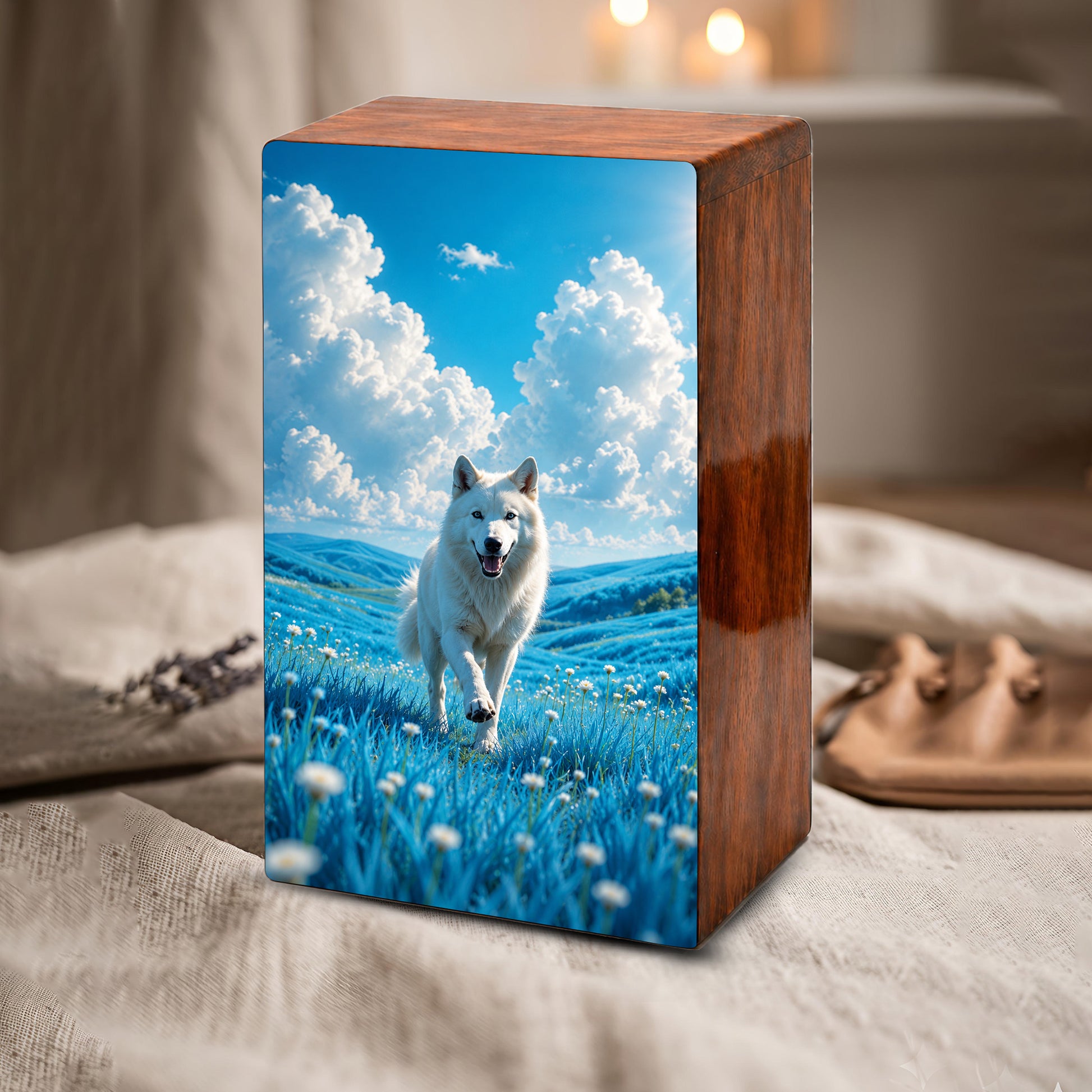 Wolf Urn For Human Ashes Male - Animal Cremation Keepsake Wooden Urns For Dad