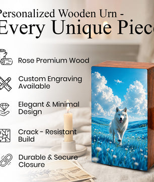 Wolf Urn For Human Ashes Male - Animal Cremation Keepsake Wooden Urns For Dad