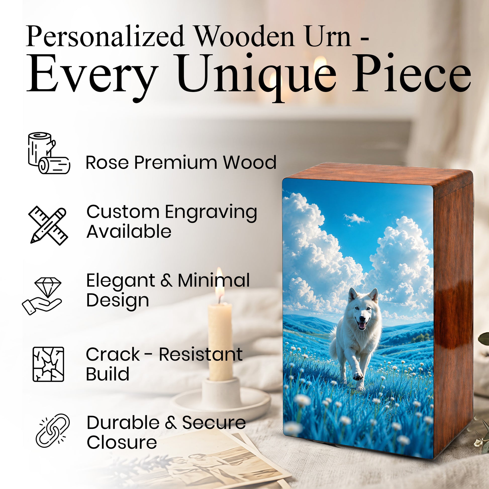 Wolf Urn For Human Ashes Male - Animal Cremation Keepsake Wooden Urns For Dad