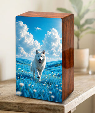 Wolf Urn For Human Ashes Male - Animal Cremation Keepsake Wooden Urns For Dad