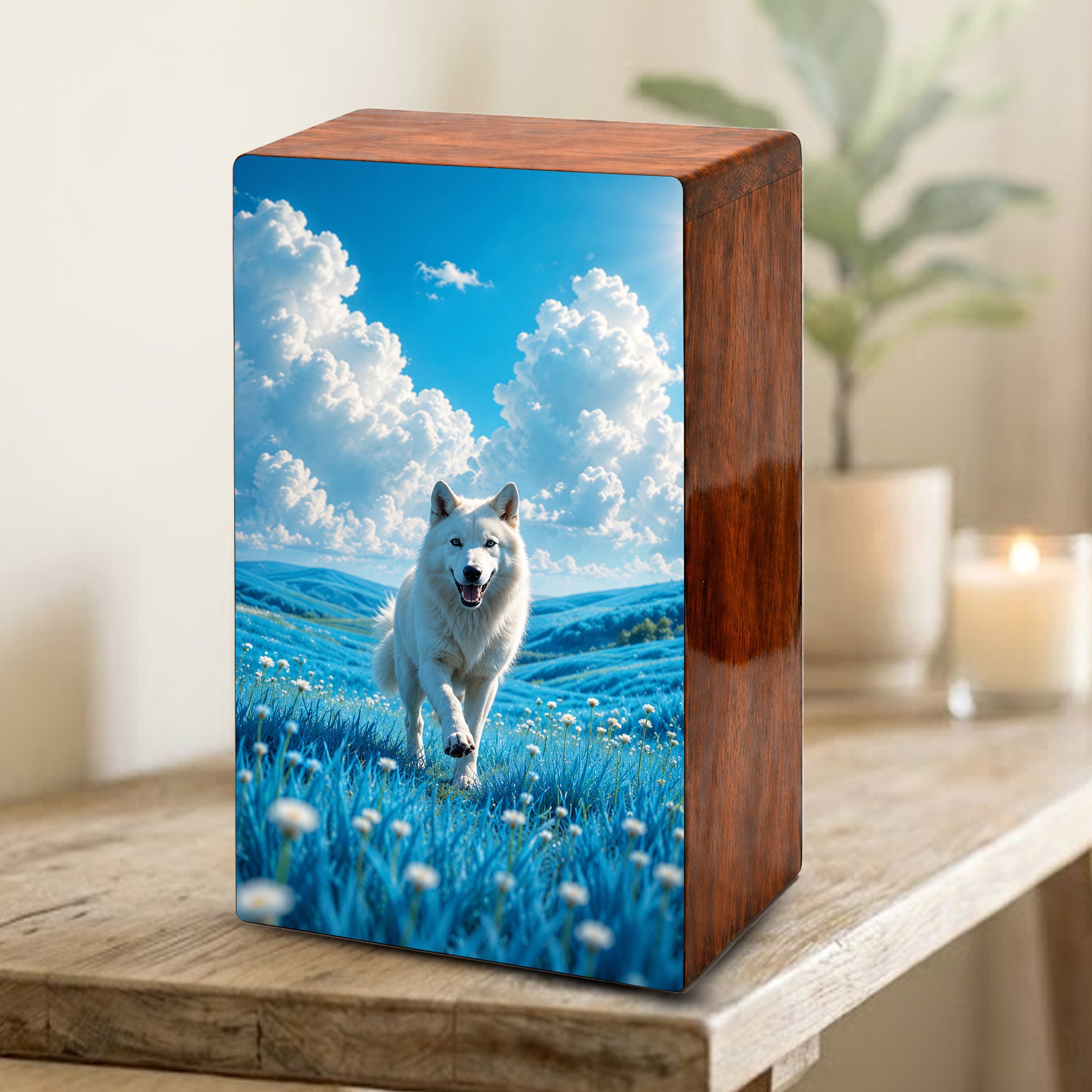 Wolf Urn For Human Ashes Male - Animal Cremation Keepsake Wooden Urns For Dad