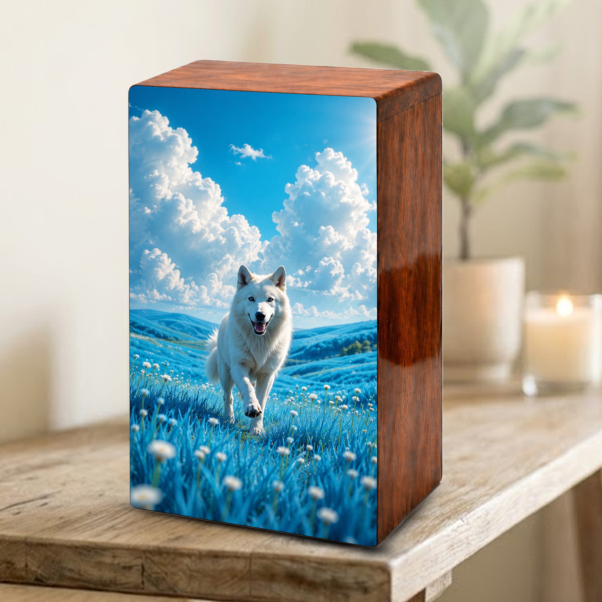 Wolf Urn For Human Ashes Male - Animal Cremation Keepsake Wooden Urns For Dad