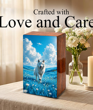 Wolf Urn For Human Ashes Male - Animal Cremation Keepsake Wooden Urns For Dad