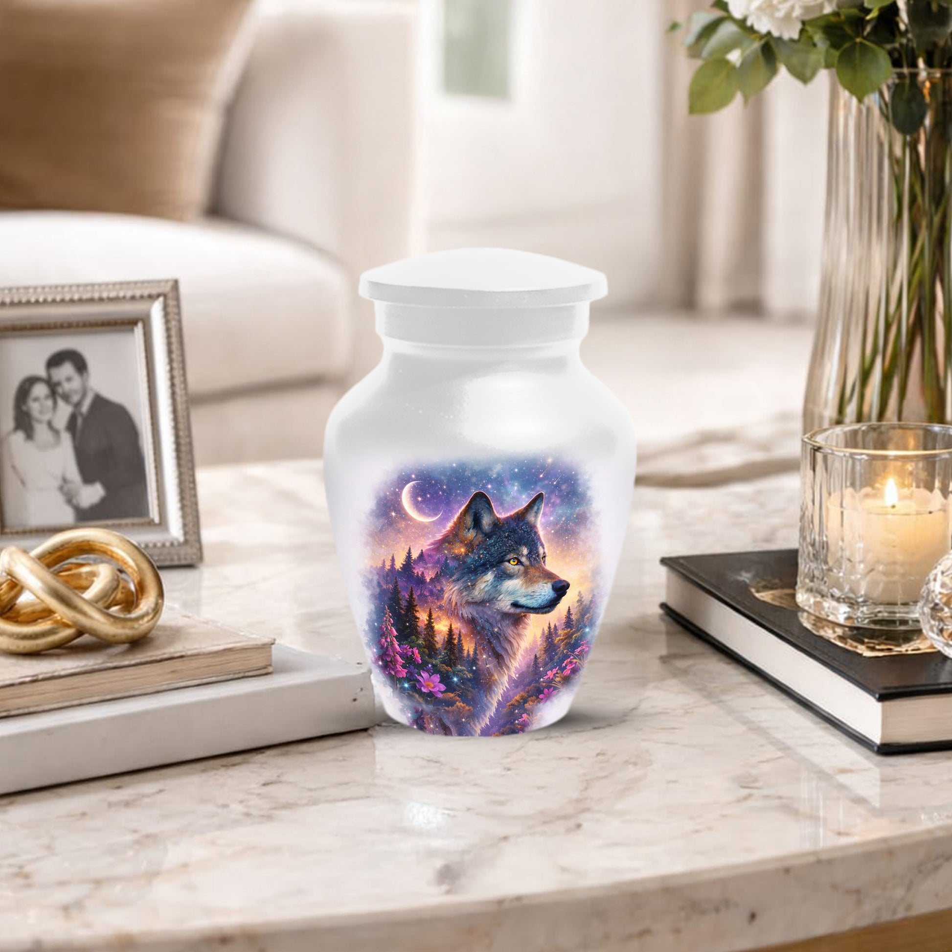 Personalized Wolf Memorial Urn - Wolf Cremation Keepsake Urns for Dad