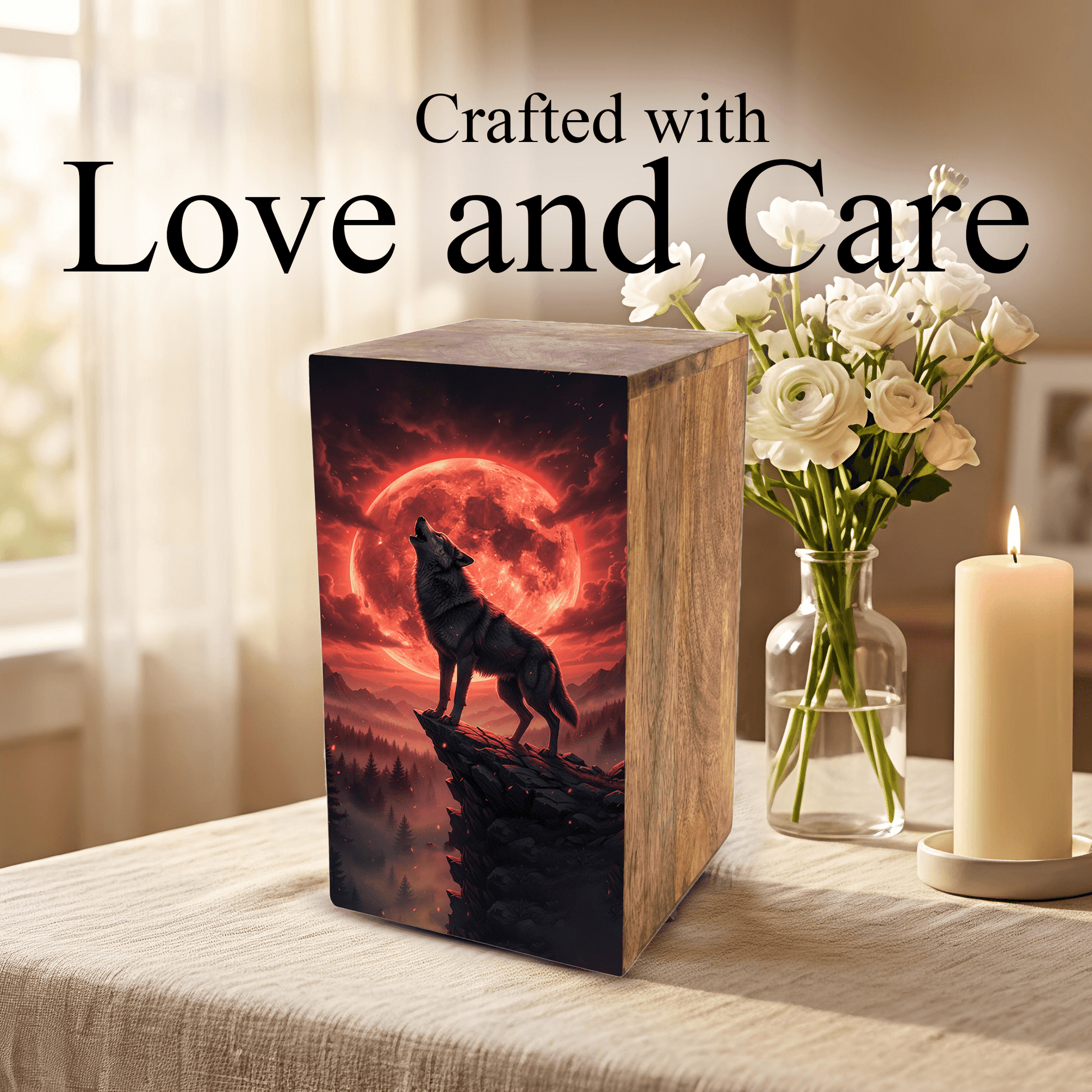 Wolf Urn For Human Ashes Remains -  Animal Keepsake Urns Box For Male