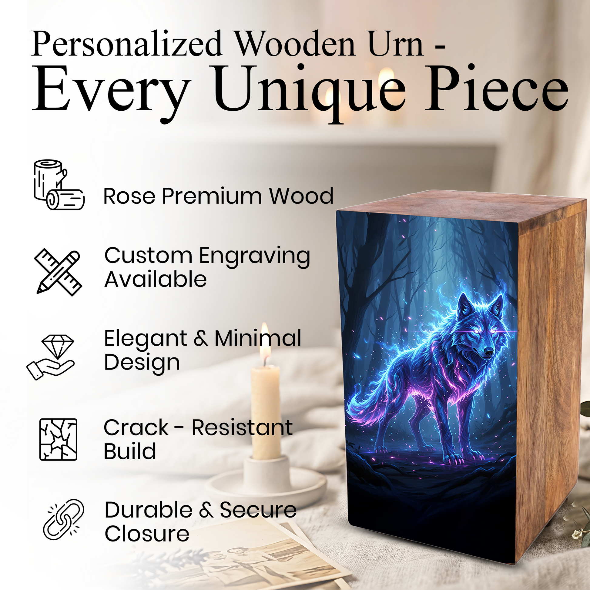 Wolf Urn For Ashes Male - Forest Animal Memorial Box Urns For Men