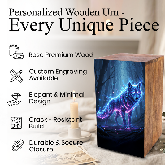 Wolf Urn For Ashes Male - Forest Animal Memorial Box Urns For Men