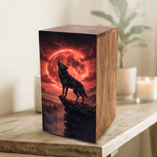 Wolf Urn For Human Ashes Remains -  Animal Keepsake Urns Box For Male