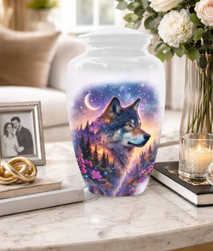 Personalized Wolf Memorial Urn - Wolf Cremation Keepsake Urns for Dad