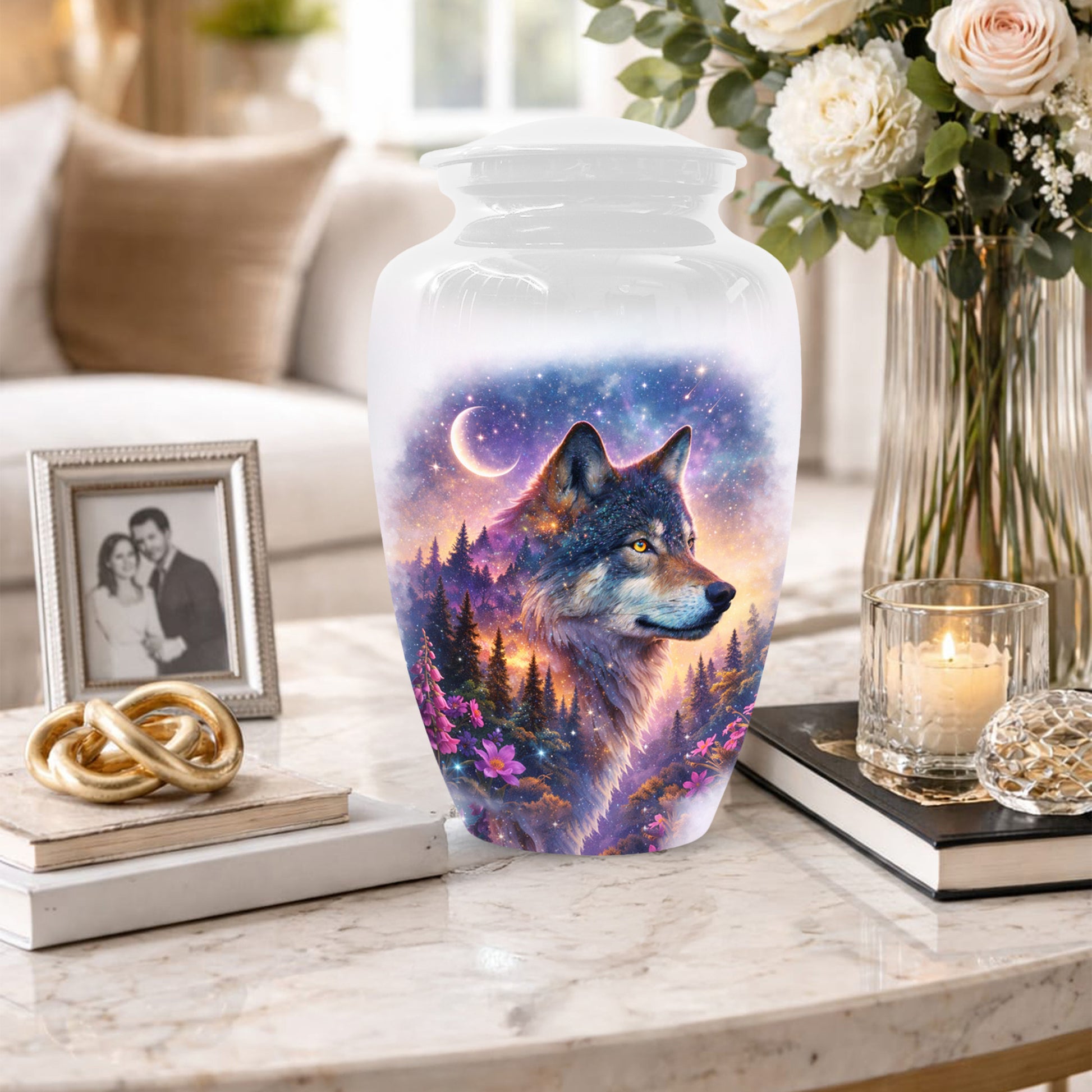 Personalized Wolf Memorial Urn - Wolf Cremation Keepsake Urns for Dad
