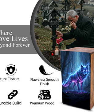 Wolf Urn For Ashes Male - Forest Animal Memorial Box Urns For Men