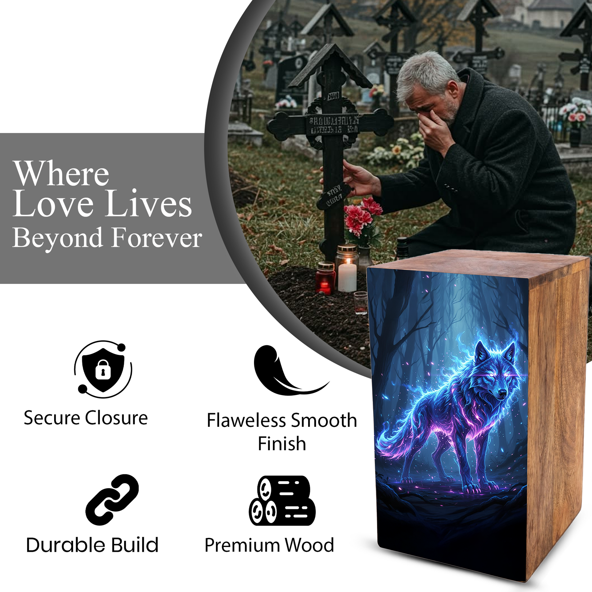 Wolf Urn For Ashes Male - Forest Animal Memorial Box Urns For Men