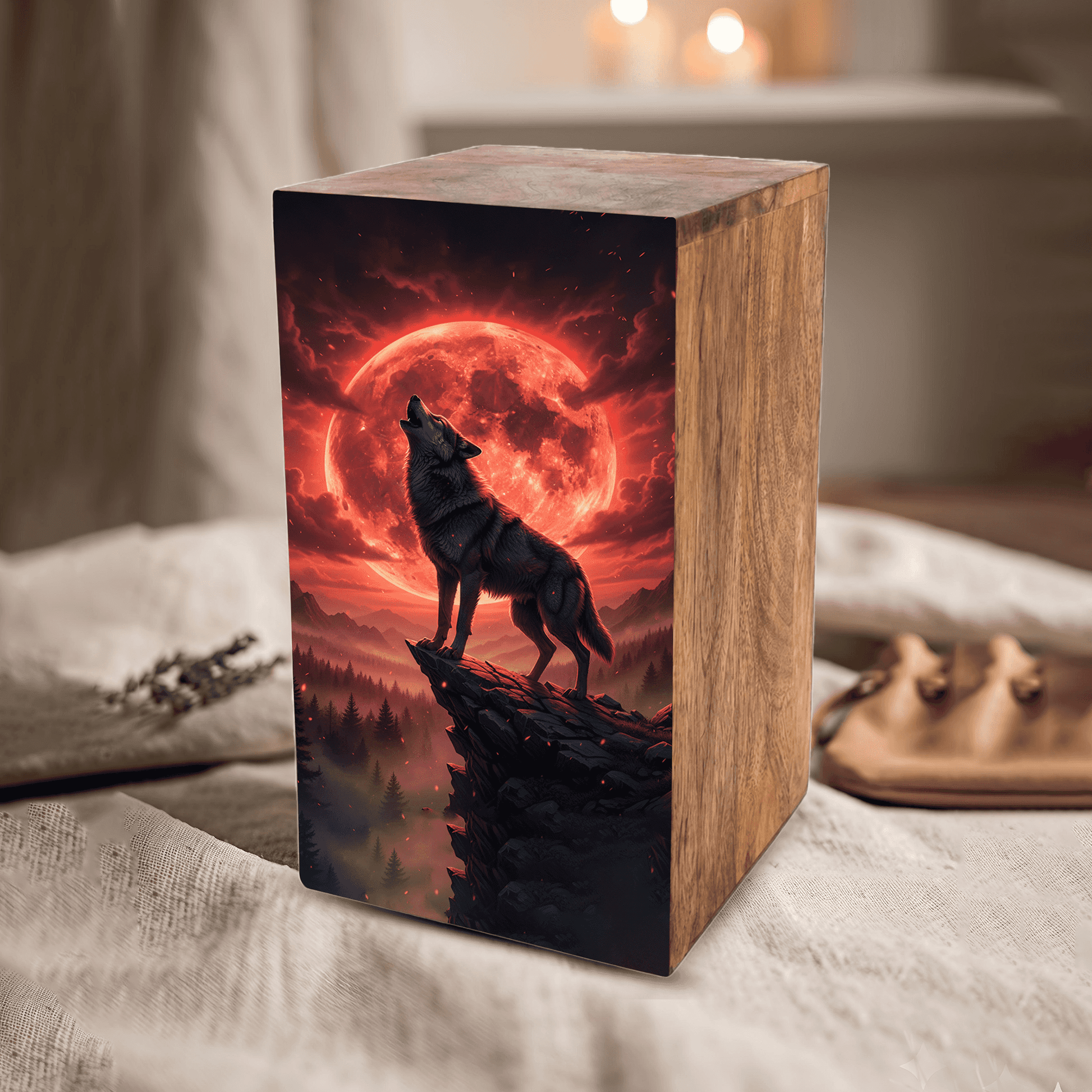 Wolf Urn For Human Ashes Remains -  Animal Keepsake Urns Box For Male