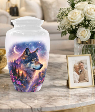Personalized Wolf Memorial Urn - Wolf Cremation Keepsake Urns for Dad