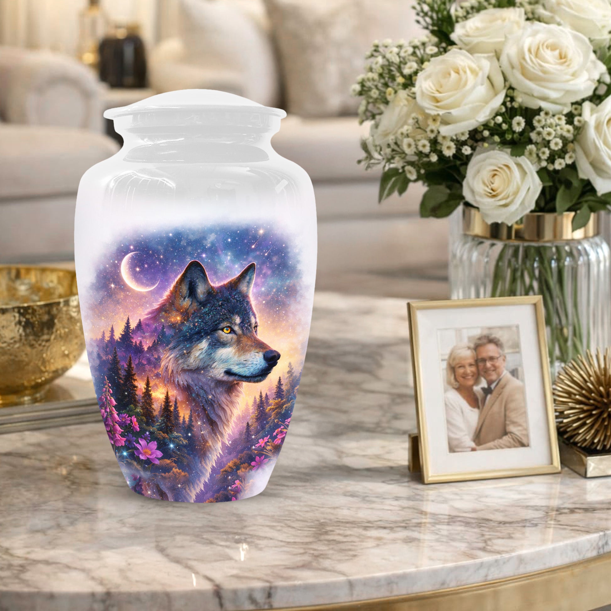 Personalized Wolf Memorial Urn - Wolf Cremation Keepsake Urns for Dad