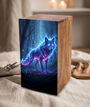 Wolf Urn For Ashes Male - Forest Animal Memorial Box Urns For Men
