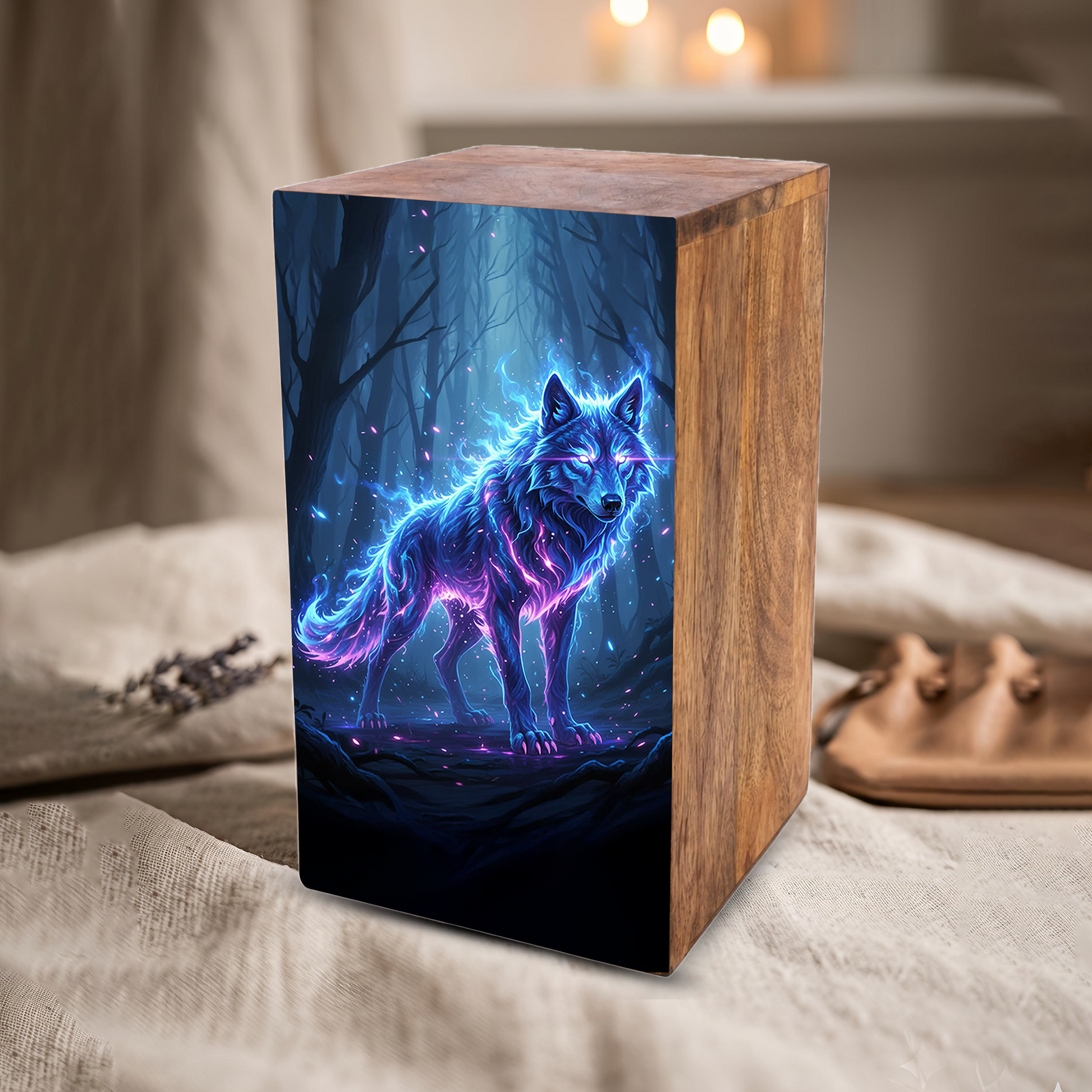 Wolf Urn For Ashes Male - Forest Animal Memorial Box Urns For Men
