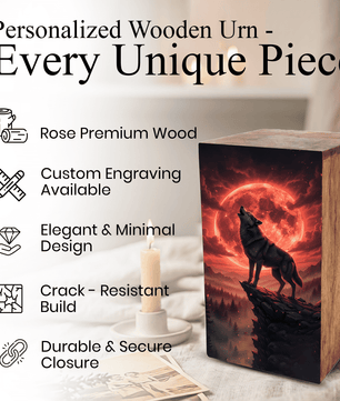 Wolf Urn For Human Ashes Remains -  Animal Keepsake Urns Box For Male