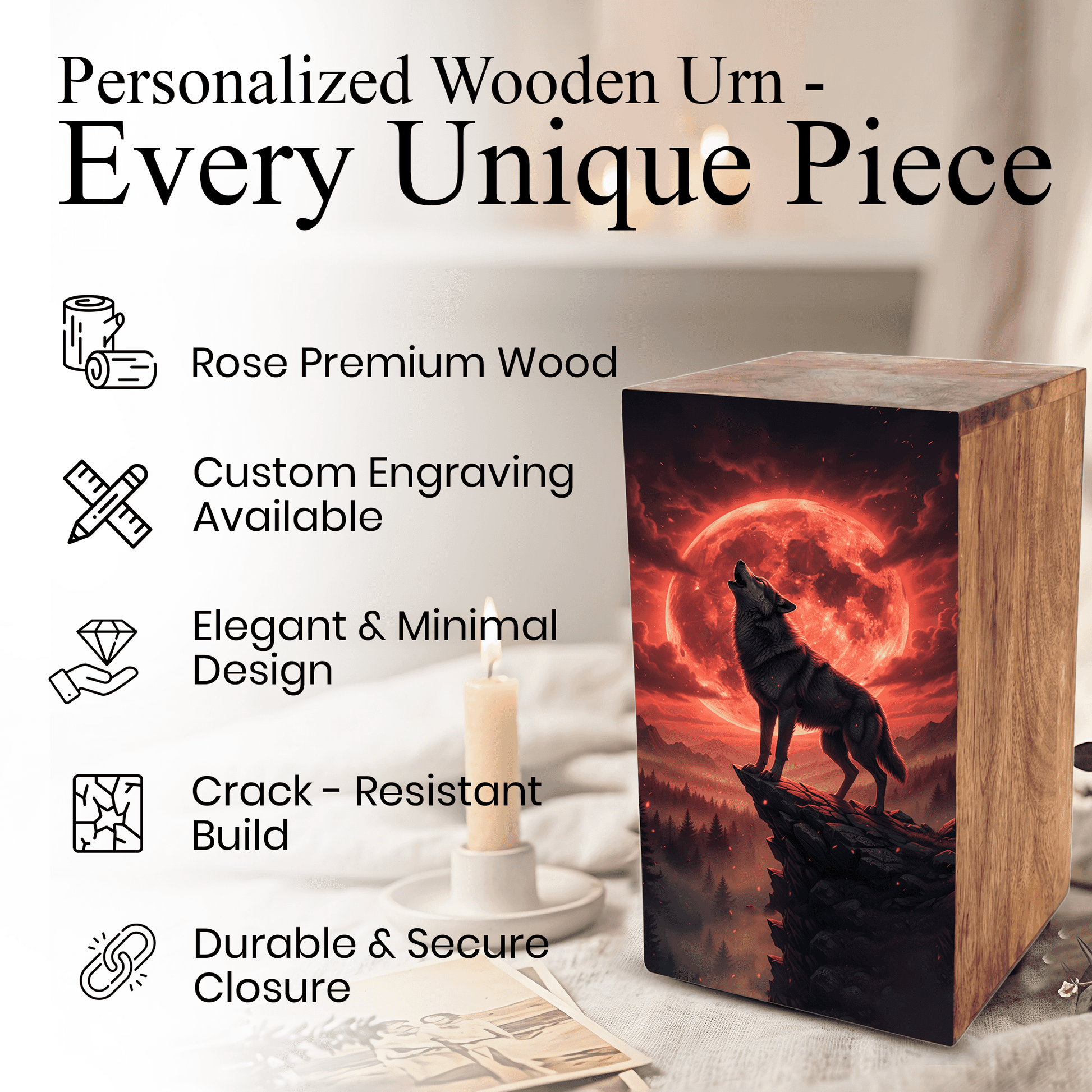 Wolf Urn For Human Ashes Remains -  Animal Keepsake Urns Box For Male