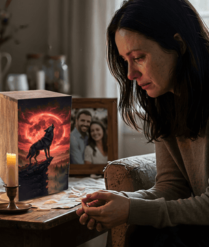 Wolf Urn For Human Ashes Remains -  Animal Keepsake Urns Box For Male