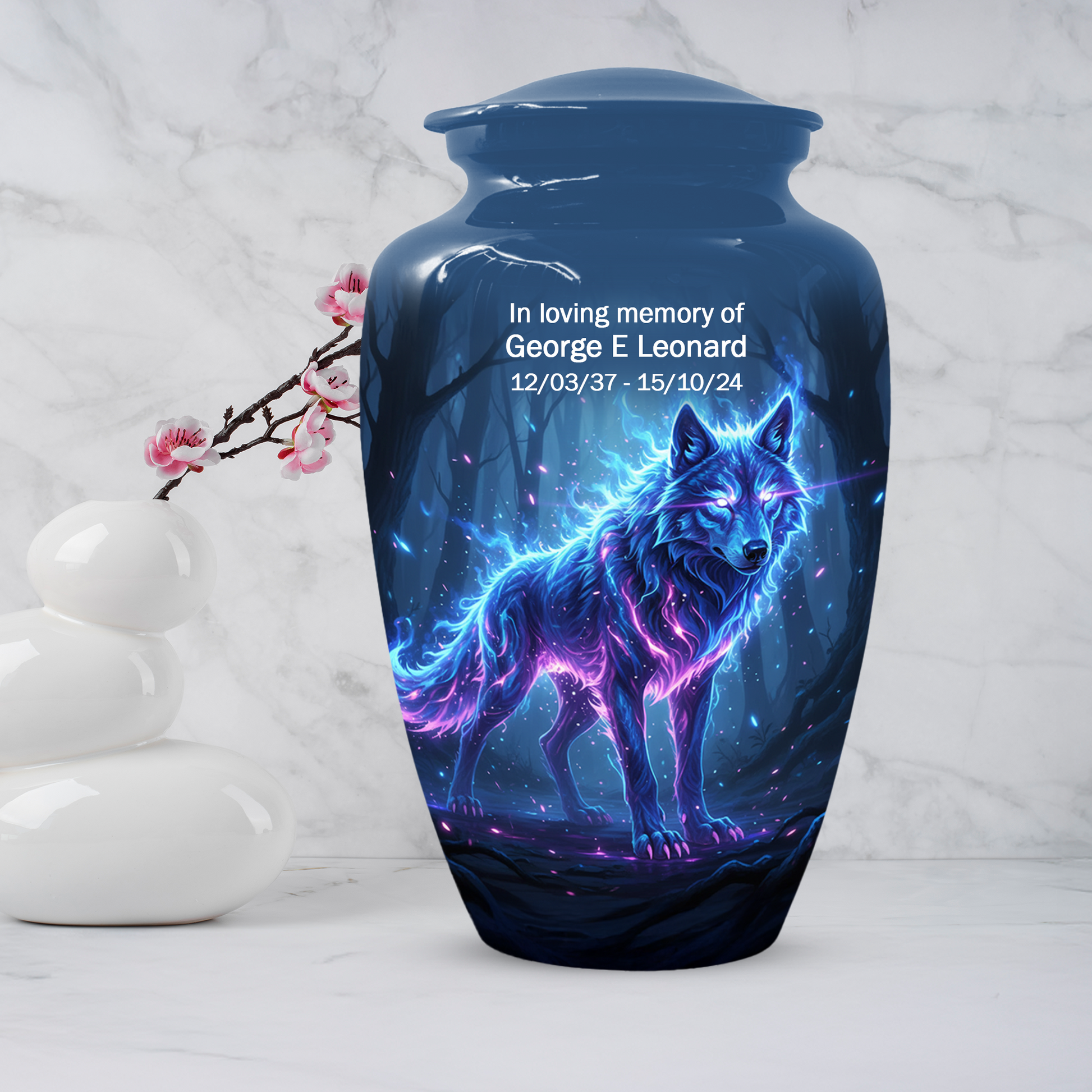Personalized Wolf Cremation Urn for Dad – Mystical Wolf Keepsake Urns for  Human Ashes